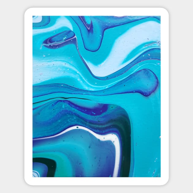 Blue, White, and Green Striped Acrylic Pour Painting Sticker by dnacademic
